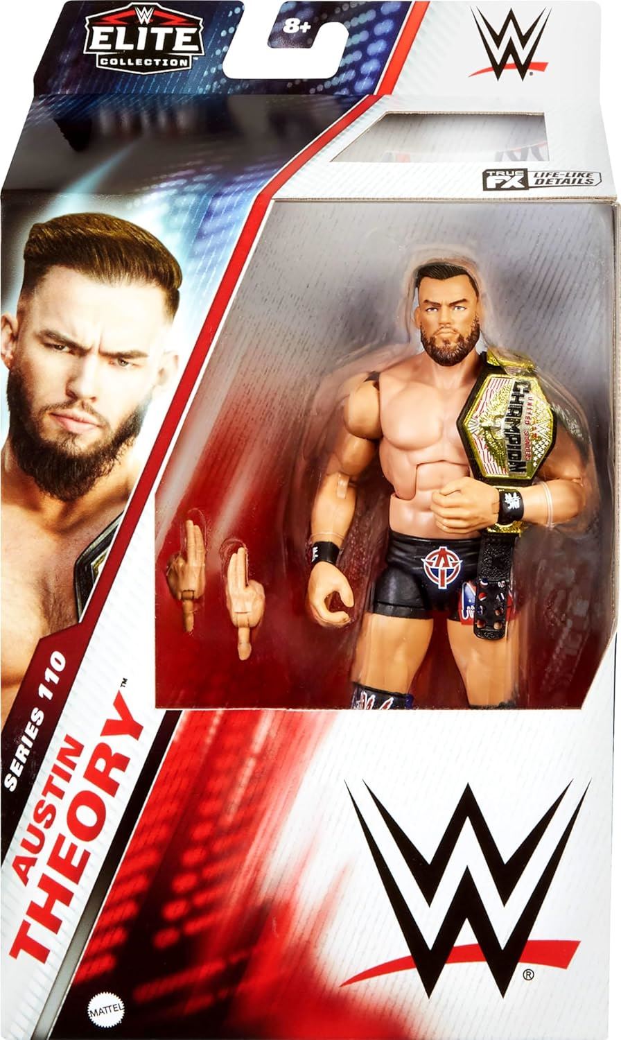 Austin Theory #110 HTX55 – WWE Elite Collection 6″ Action Figure with U.S. Championship Belt & Accessories