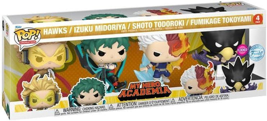 Hawks, Izuku Midoriya, Shoto Todoroki & Fumikage Tokoyami 4-Pack 78045 – My Hero Academia Flocked Special Edition Pop! Vinyl Figures Set 3.75″