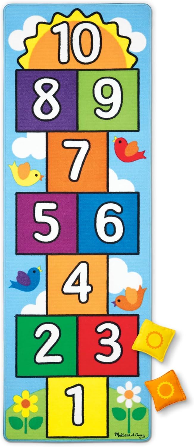 Hop & Count Hopscotch Rug 96152 – Melissa & Doug Educational Floor Play Mat with Numbers for Active Learning & Indoor Play